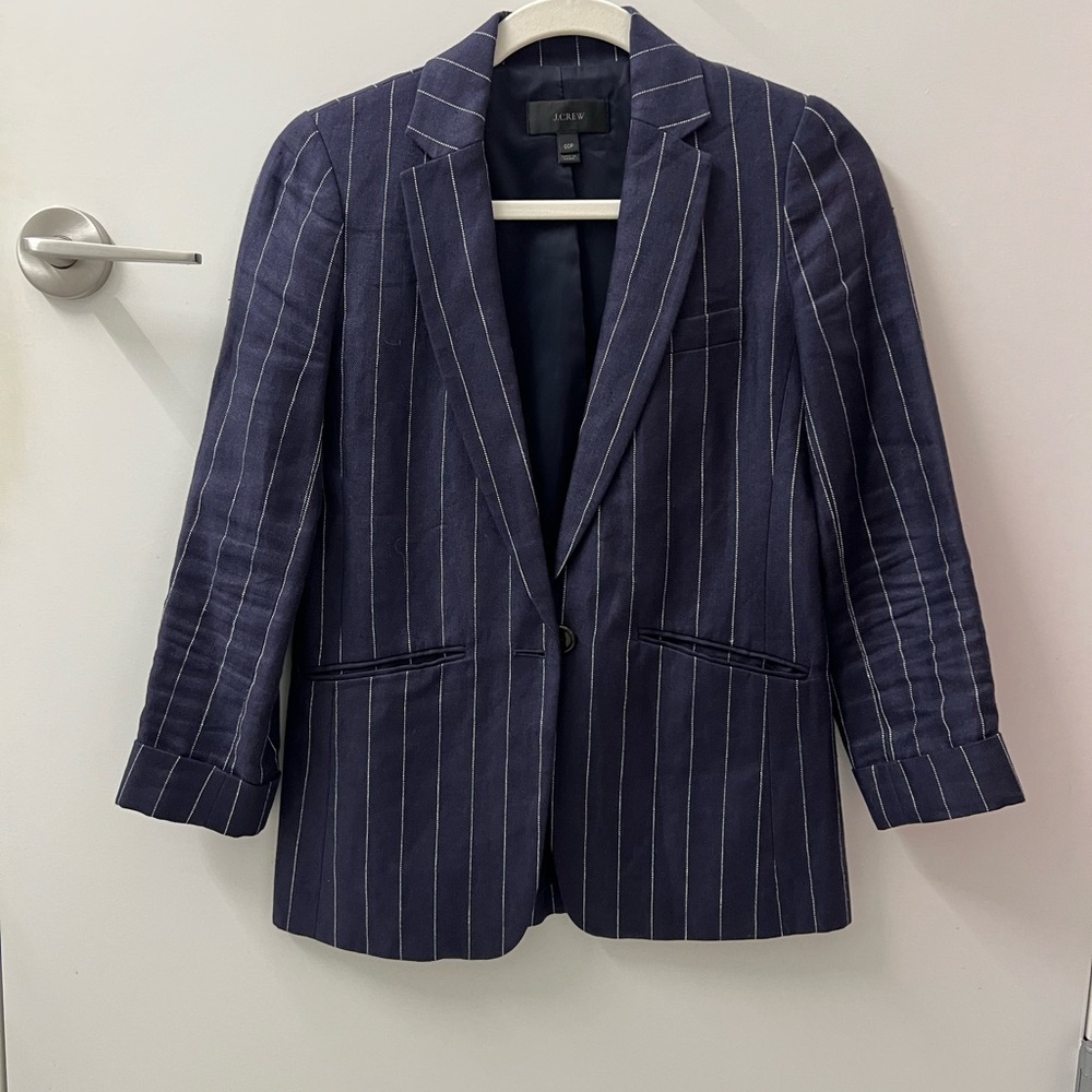 J. Crew Blue and White Pinstripe Suit Jacket